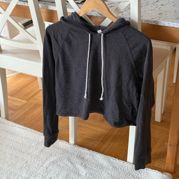 H&M Tops - H&M Charcoal Grey Cropped Pullover Hoodie